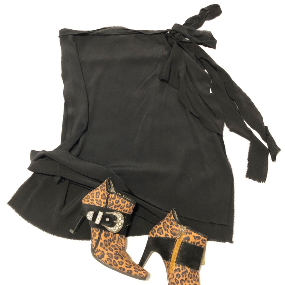Maggie Walt black waterfall side tie skirt